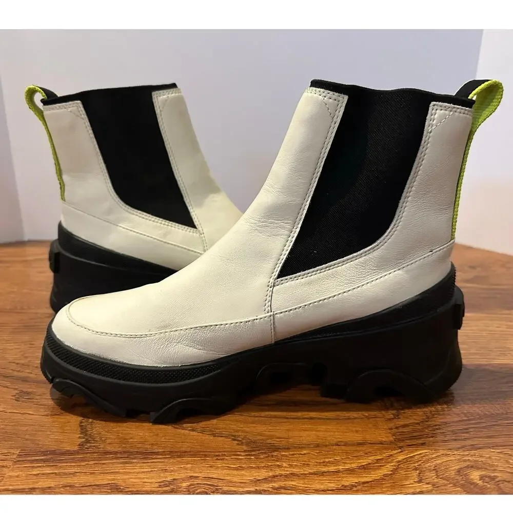 Sorel Brex Leather Chelsea Boots Chalk Black Women’s 9.5 Waterproof Modern Style